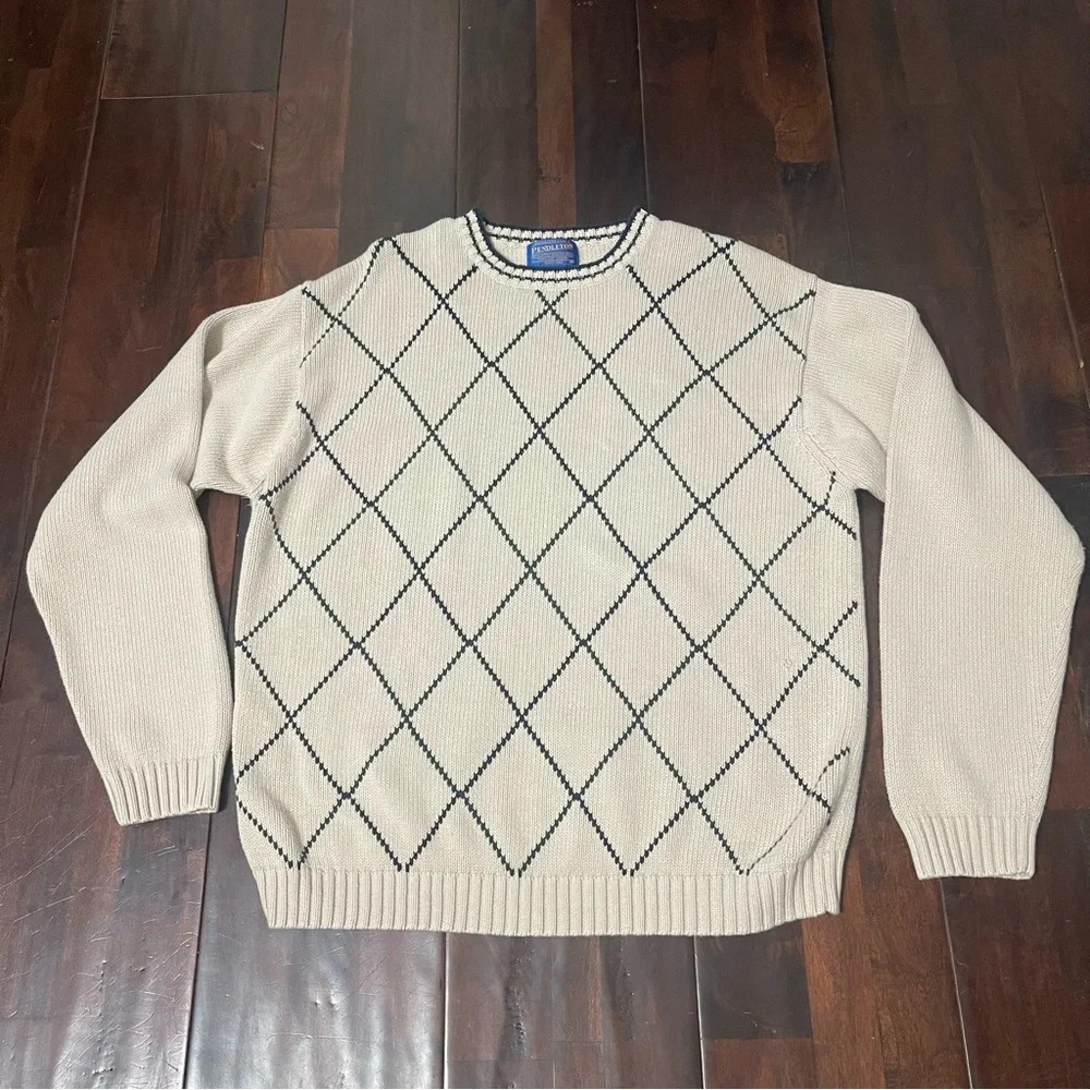 Pendleton 100% Cotton Sweater Men’s Size Large Cream, Green, And Navy